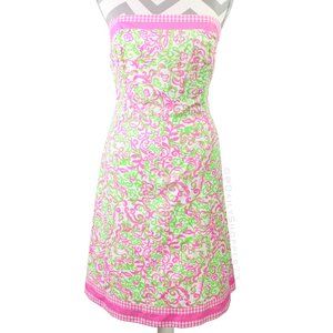 Lilly Pulitzer Strapless Gingham Trimmed Dress